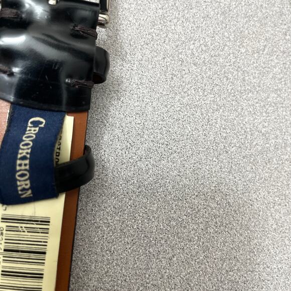 Vtg Crookhorn Brush Off Leather Belt Mens 42 Black Polished Silver Buckle 1.25" - Picture 6 of 10